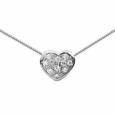 0.22 Pave Diamond Heart Necklace, 14K White Gold -  - USPD-PD91W