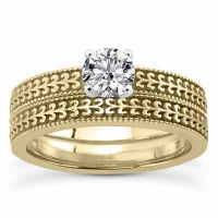 0.33 Carat Engraved Engagement Ring Set in 14K Yellow Gold