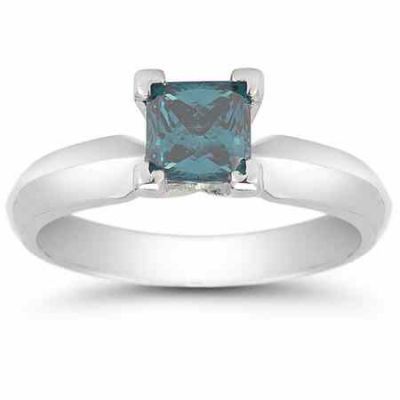 1 Carat Princess Cut Blue Diamond Solitaire Ring -  - AOGRG-300BD
