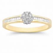 0.25 Carat Round and Baguette Diamond Cluster Ring in 14K Gold