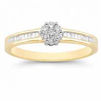 0.25 Carat Round and Baguette Diamond Cluster Ring in 14K Gold