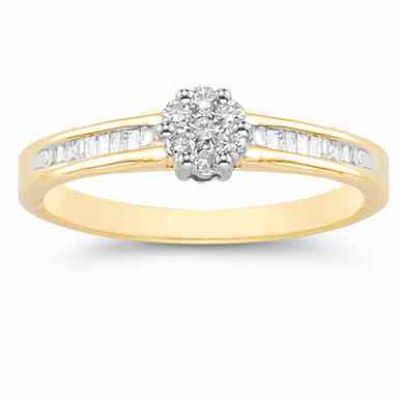 0.25 Carat Round and Baguette Diamond Cluster Ring in 14K Gold -  - SHR-E10-50140