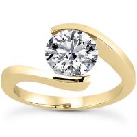 Tension Set CZ Engagement Ring in 14K Yellow Gold