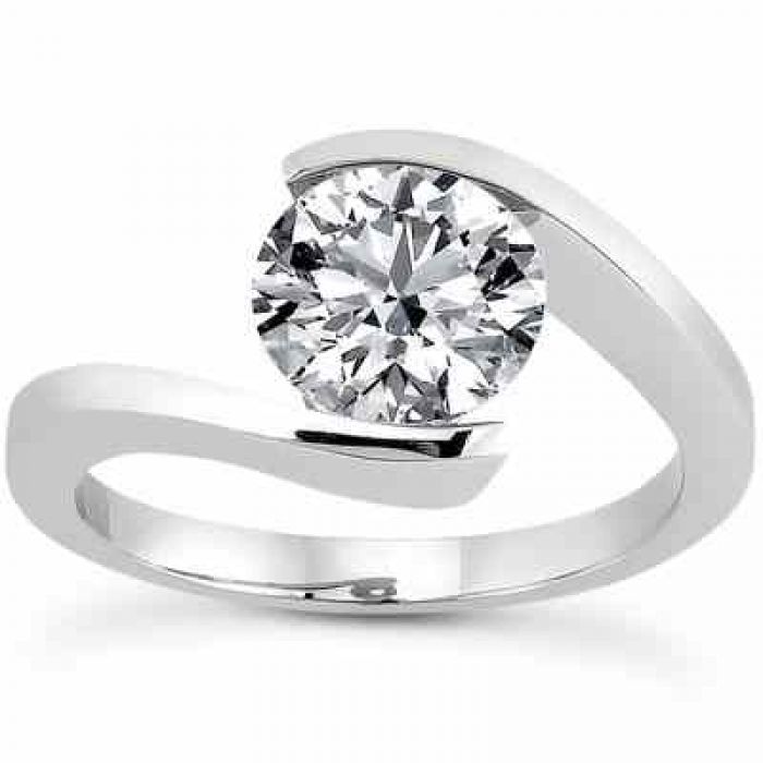 Wedding Rings : Tension Set CZ Engagement Ring in 14K White