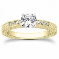 1/2 Carat Antique Style Diamond Petite Engagement Ring, Yellow Gold