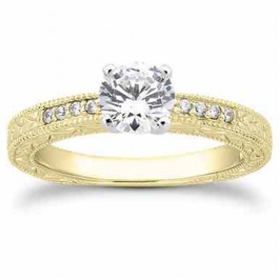 0.39 Carat Antique Style Diamond Petite Engagement Ring, Yellow Gold -  - US-ENS3033Y-33
