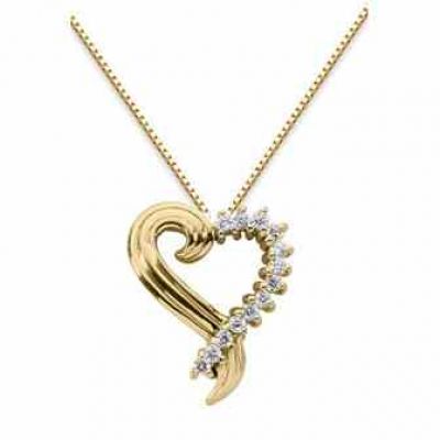 Diamond Swirl Heart Necklace, 14K Yellow Gold -  - USPD-HPD82Y