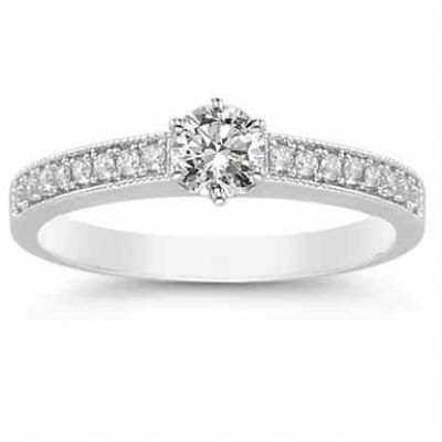 0.40 Carat Milligrain Diamond Ring in 14K White Gold -  - SHR-E09-TR1527A