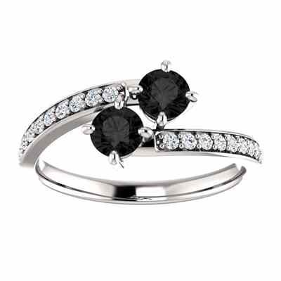 0.50 Carat Black Diamond 2 Stone  Only Us  Ring in 14K White Gold -  - STLRG-122933RBLKDW