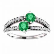 0.50 Carat Emerald 2 Stone Engagement Ring /Diamond Accents White Gold