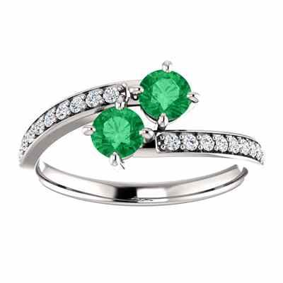 0.50 Carat Emerald/Diamond Two Stone Engagement Ring White Gold -  - STLRG-122933REMDW