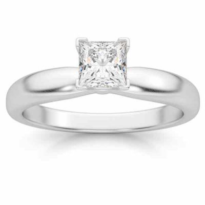 0.50 Carat Princess Cut Diamond Solitaire Ring, 14K White Gold -  - DSR2-050
