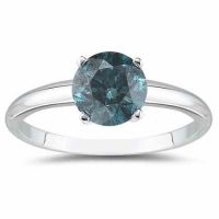 0.50 Carat Round Blue Diamond Solitaire Ring in 14k White Gold