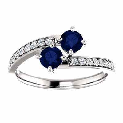 0.50 Carat Sapphire 2 Stone Ring in 14K White Gold -  - STLRG-122933RSPDW