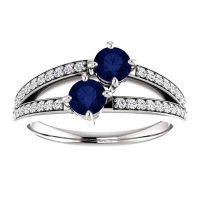 0.50 Carat Sapphire/Diamond 2 Stone Engagement Ring 14K White Gold