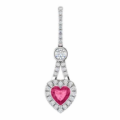 0.53 Carat Diamond Halo Swarovski Pink Topaz Heart Pendant -  - STLPD-86094PTW