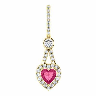 0.53 Carat Diamond Swarovski Pure Pink Topaz Heart Pendant, 14K Gold -  - STLPD-86094PTY