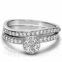 0.61 Carat Modern Wave Diamond Bridal Ring Wedding Set 14K White Gold