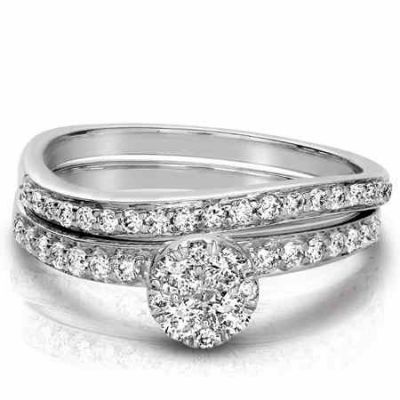 0.61 Carat Modern Wave Diamond Bridal Ring Wedding Set 14K White Gold -  - MK-118R112839-2
