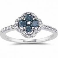 0.62 Carat Blue and White Diamond Flower Ring