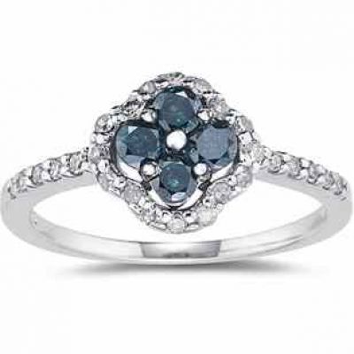 0.62 Carat Blue and White Diamond Flower Ring -  - RGF8058BL