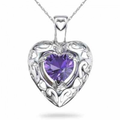 0.65 Carat Amethyst Heart Pendant, 14K White Gold - - SK-AMP-1 0.65 Carat Amethyst Heart Pendant, 14K White Gold - - SK-AMP-1