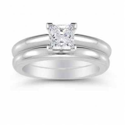 0.75 Carat Princess Cut Diamond Engagement Ring Set -  - US-ENS1503-AB