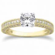 0.85 Carat Antique Style Diamond Engagement Ring, 14K Yellow Gold