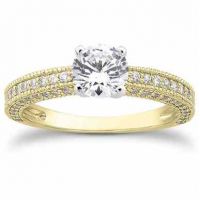1 Carat Antique Style Diamond Engagement Ring, 14K Yellow Gold