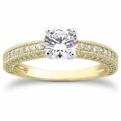 1 Carat Antique Style Diamond Engagement Ring, 14K Yellow Gold -  - US-ENS3294Y-50