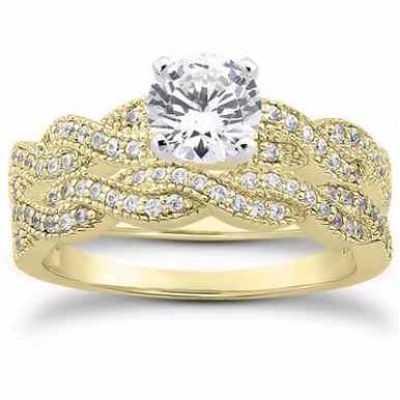 0.87 Carat Diamond Bridal Wedding Ring Set, 14K Yellow Gold -  - US-ENS3031Y-33SET