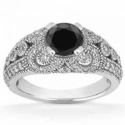 0.89 Carat Black and White Diamond Vintage Style Engagement Ring