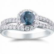 0.93 Carat Blue and White Diamond Swirl Ring
