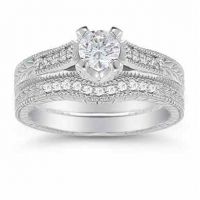 0.93 Carat Victorian Diamond Engagement Ring Set