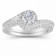 0.95 Carat Diamond Swirl Engagement Ring Set