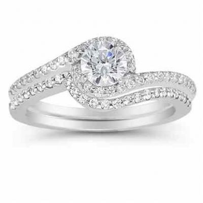 0.95 Carat Diamond Swirl Engagement Ring Set -  - US-ENS1295-AB