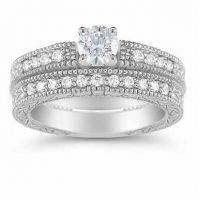 0.98 Carat Diamond Art Deco Engagement Ring Set