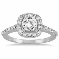 1.08 Carat Classical Diamond Halo Engagement Ring, 14K White Gold