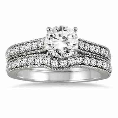 1 1/4 Carat Diamond Antique-Style Bridal Ring Set, 14K White Gold -  - BSS50930