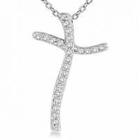 1/10 Carat Diamond Curved Cross Pendant in 10K White Gold