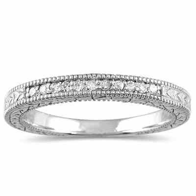 1/10 Carat Engraved Diamond Wedding Band in 10K White Gold -  - RGF12532