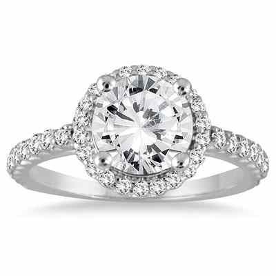 1.16 Carat Prong-Set Halo Diamond Engagement Ring in 14K White Gold -  - RGF51718