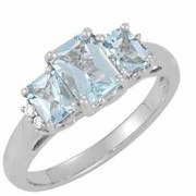 1.17 Carat Three-Stone Emerald-Cut Aquamarine Ring, 14K White Gold 1.17 Carat Three-Stone Emerald-Cut Aquamarine Ring, 14K White Gold