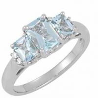 1.17 Carat Three-Stone Emerald-Cut Aquamarine Ring, 14K White Gold