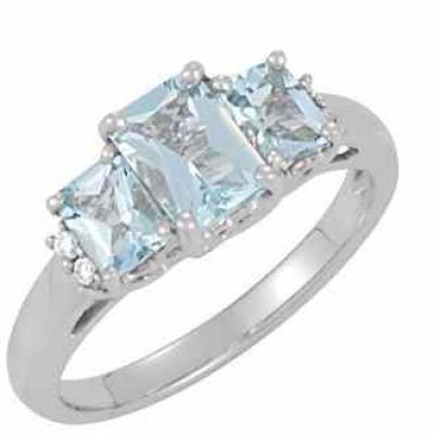 1.17 Carat Three-Stone Emerald-Cut Aquamarine Ring, 14K White Gold -  - STLRG-69656