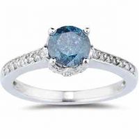 1.19 Carat Blue and White Diamond Ring, 14K White Gold