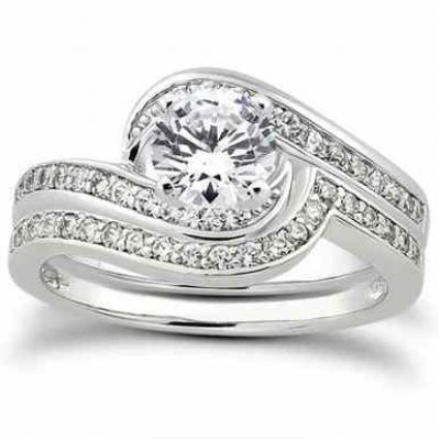 1 Carat Diamond Swirl Bridal Wedding Ring Set -  - US-ENS3006W-50SET