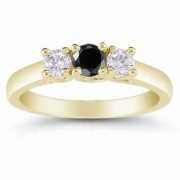 1/2 Carat 3 Stone Black and White Diamond Ring, 14K Gold