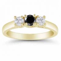 1/2 Carat 3 Stone Black and White Diamond Ring, 14K Gold