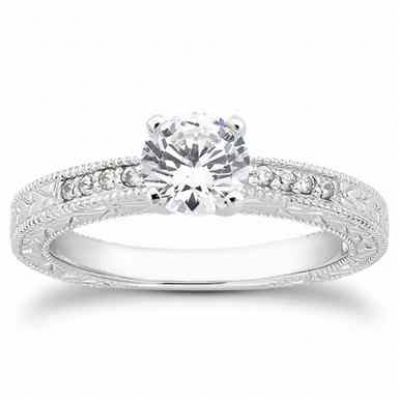 0.81 Carat Antique Style Diamond Petite Engagement Ring -  - US-ENS3033W-75